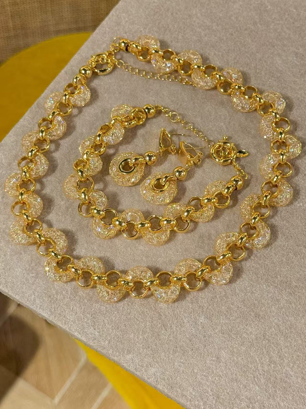 Gilded Hourglass Mesh Set|Floating Diamond-Encrusted Luxury Jewelry
