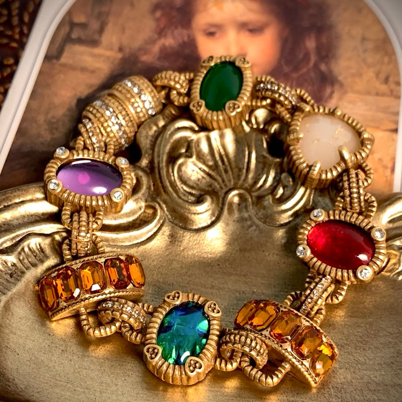 Vintage Colored Glass Bracelet | 18K Gold Plated Handcrafted Jewelry