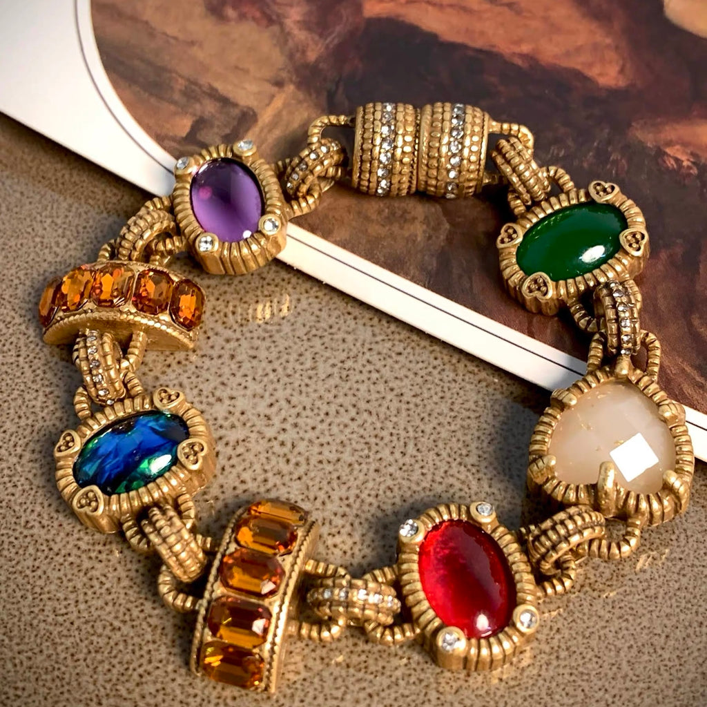 Vintage Colored Glass Bracelet | 18K Gold Plated Handcrafted Jewelry