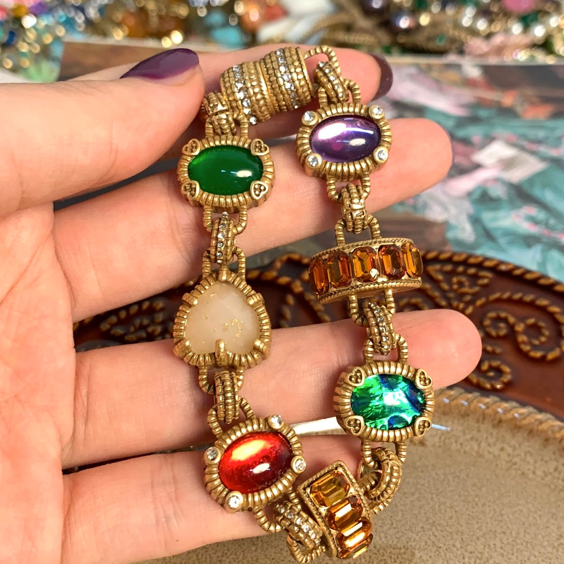 Vintage Colored Glass Bracelet | 18K Gold Plated Handcrafted Jewelry