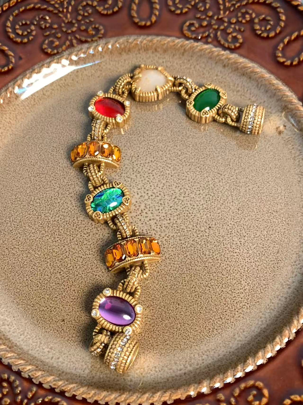 Vintage Colored Glass Bracelet | 18K Gold Plated Handcrafted Jewelry