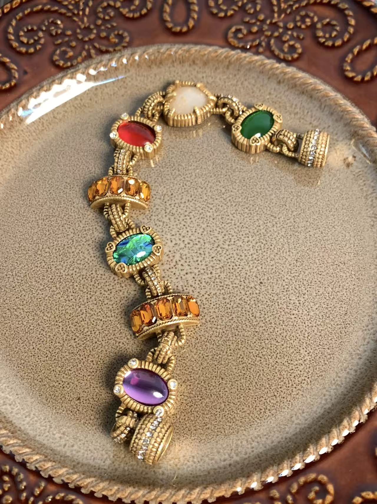 Vintage Colored Glass Bracelet | 18K Gold Plated Handcrafted Jewelry