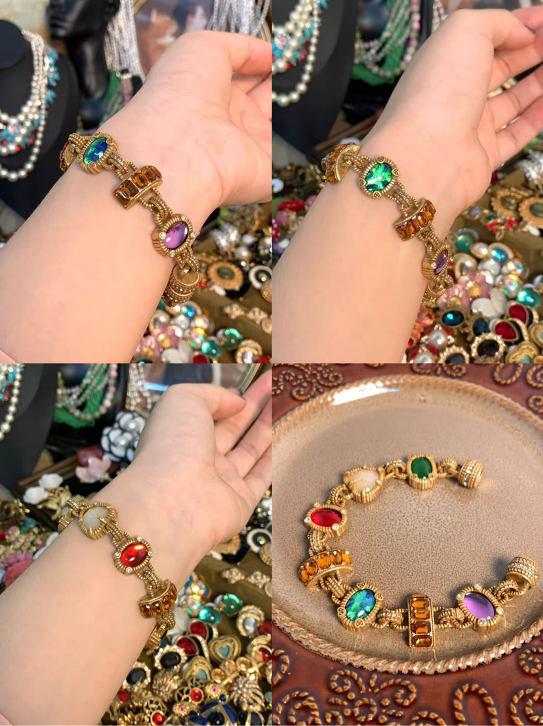 Vintage Colored Glass Bracelet | 18K Gold Plated Handcrafted Jewelry