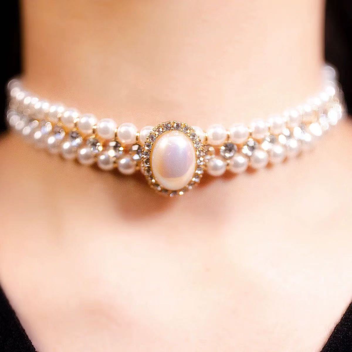 Diana-Inspired Blush Pearl Set-Handcrafted Vintage Necklace & Earrings