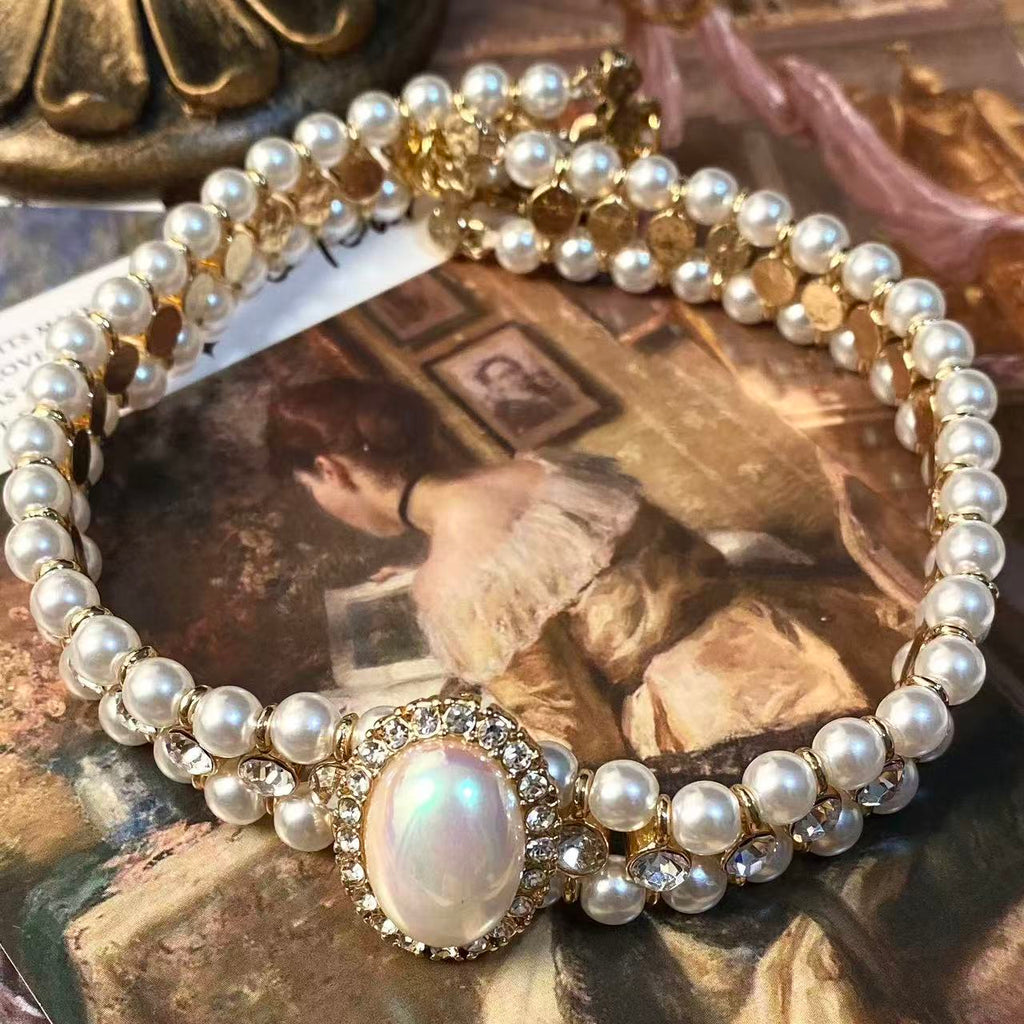 Diana-Inspired Blush Pearl Set-Handcrafted Vintage Necklace & Earrings