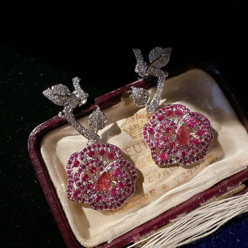 Enchanted Rose Statement Jewelry Set | Vintage Ruby-Inspired Floral Collection