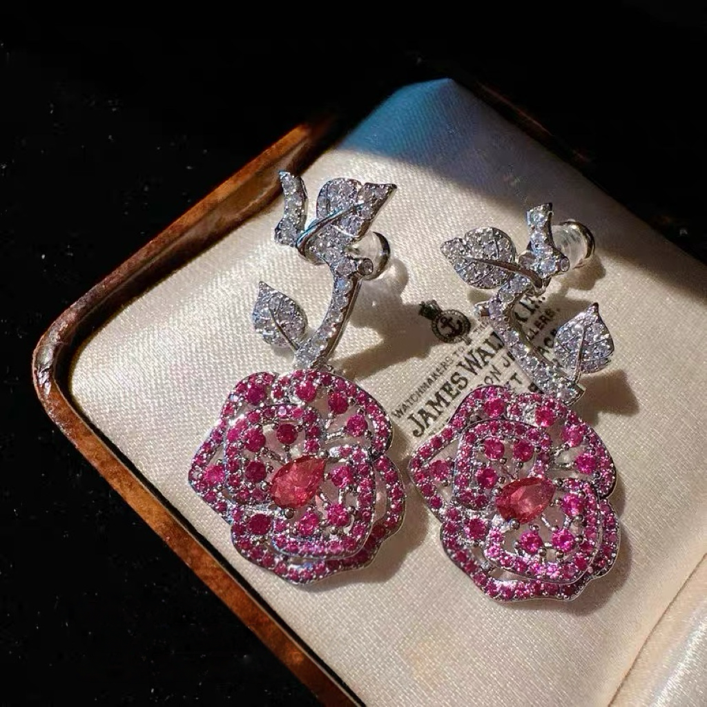 Enchanted Rose Statement Jewelry Set | Vintage Ruby-Inspired Floral Collection