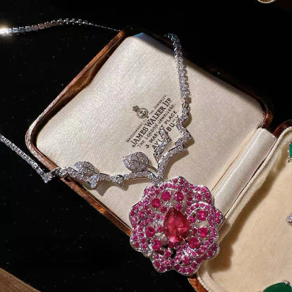 Enchanted Rose Statement Jewelry Set | Vintage Ruby-Inspired Floral Collection