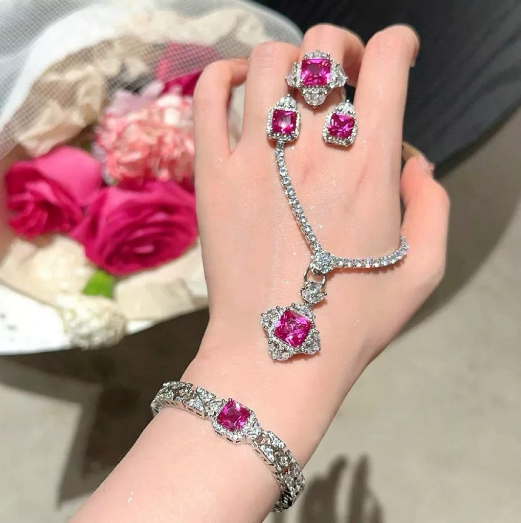 Fuchsia Royale Luxury 18K White Gold Plated Jewelry Suite