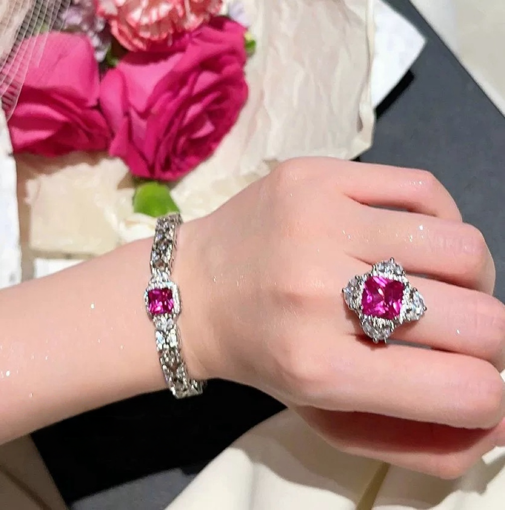 Fuchsia Royale Luxury 18K White Gold Plated Jewelry Suite