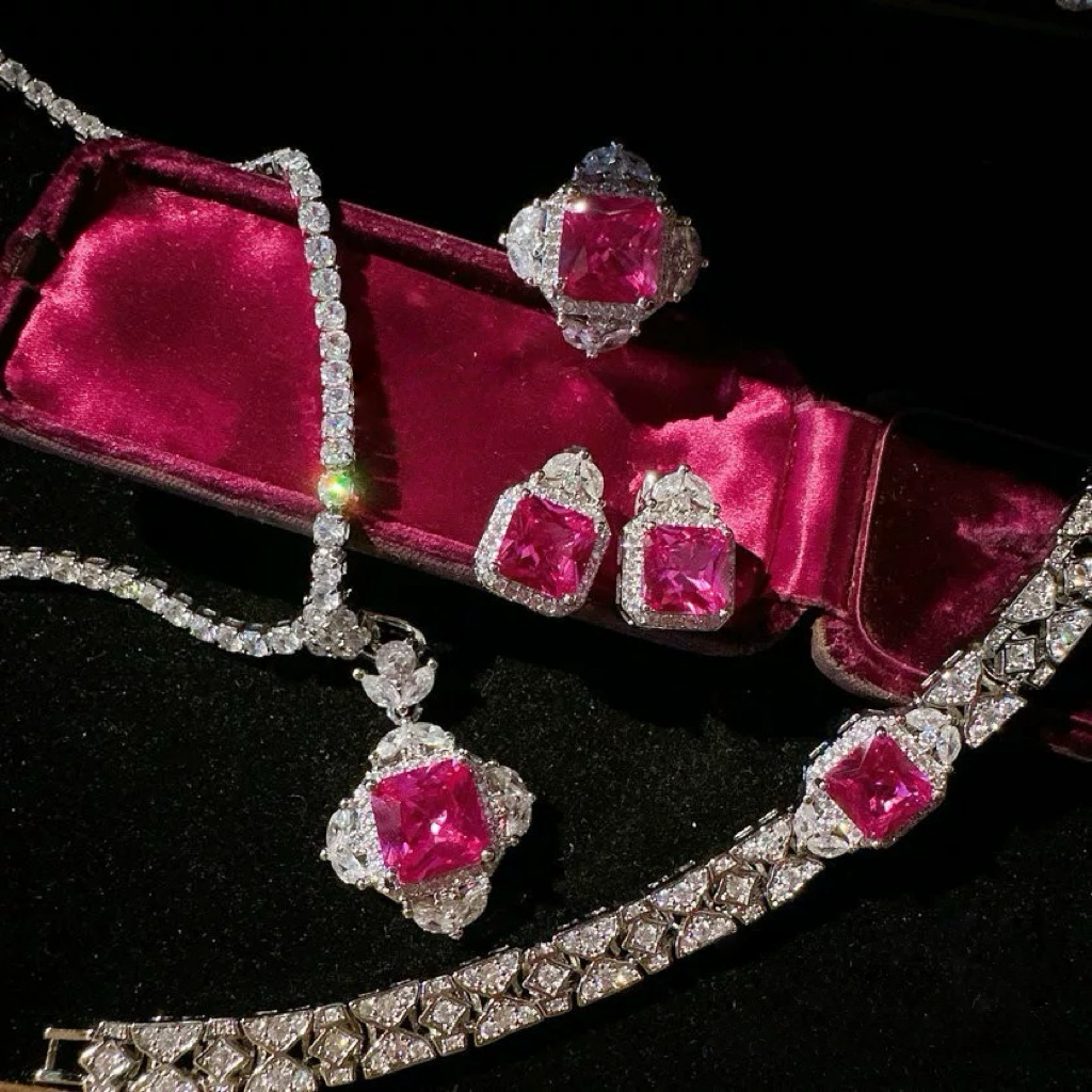 Fuchsia Royale Luxury 18K White Gold Plated Jewelry Suite