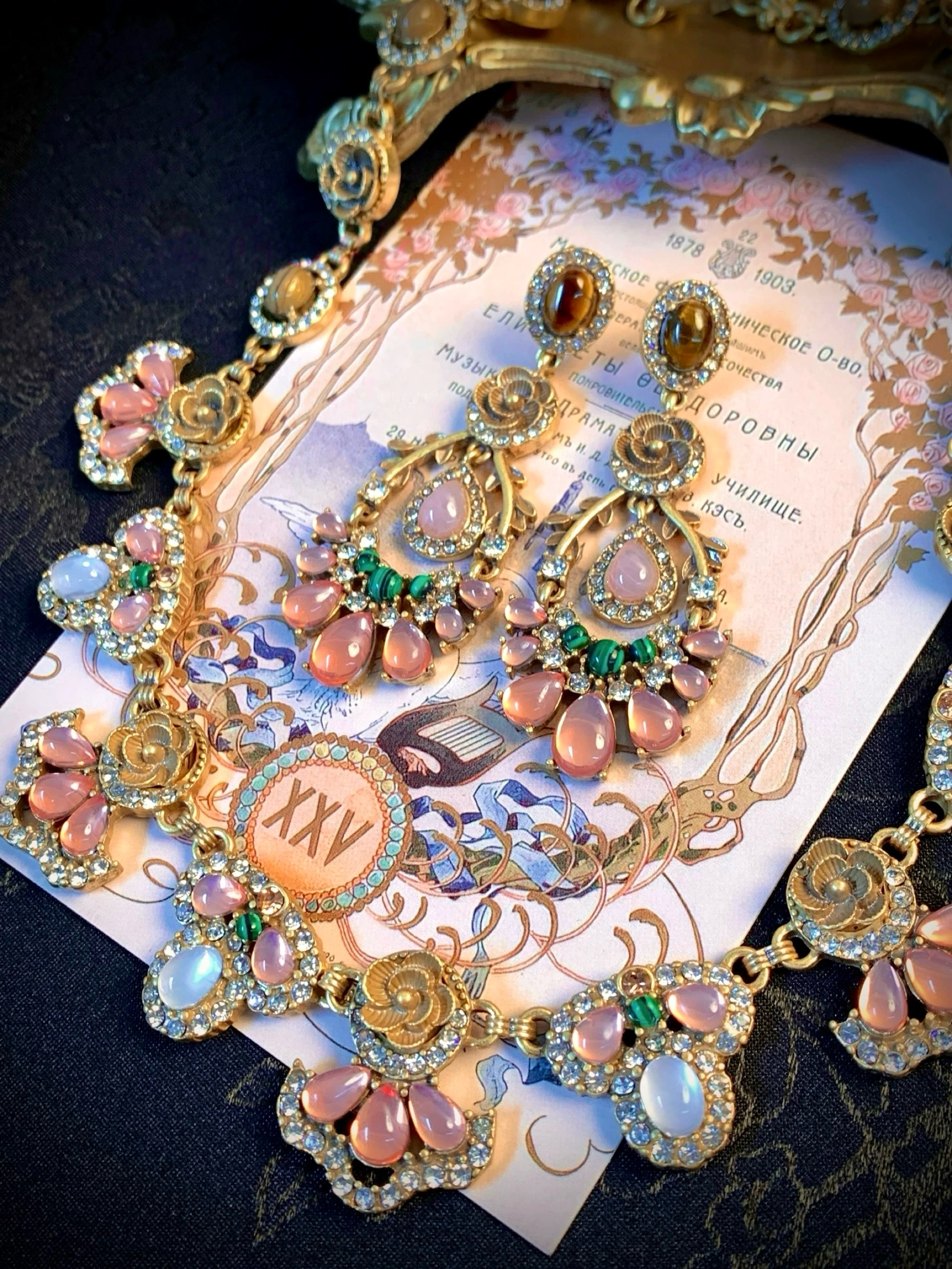 Baroque Royal Pink Floral Vintage 18K Gold Plated Jewelry Set