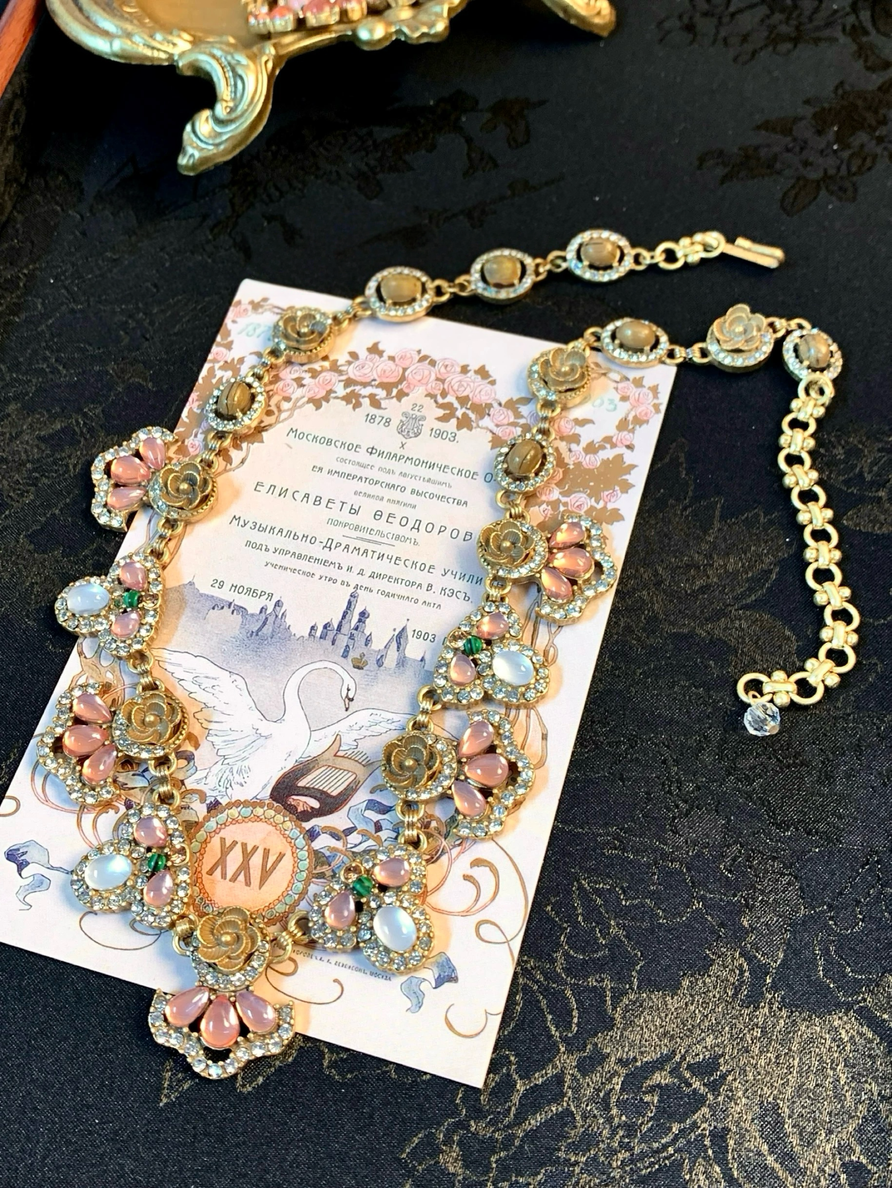 Baroque Royal Pink Floral Vintage 18K Gold Plated Jewelry Set