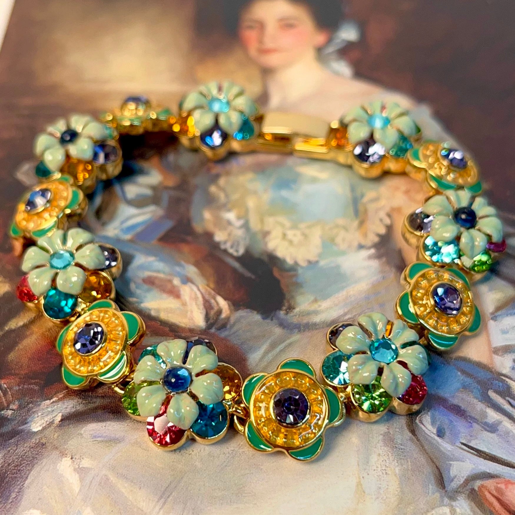 Sicilian Garden Inspired Colorful Enamel Flower Bracelet