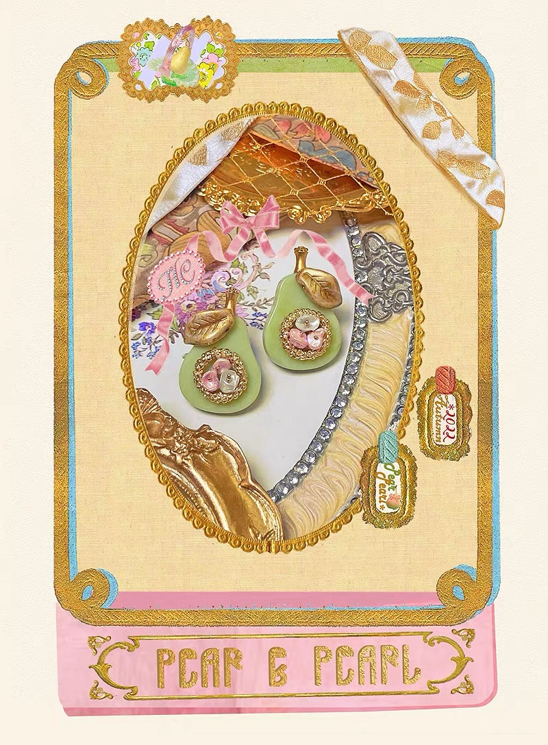 Golden Pear Earrings – Romantic Baroque Style Handmade Fruit Jewelry