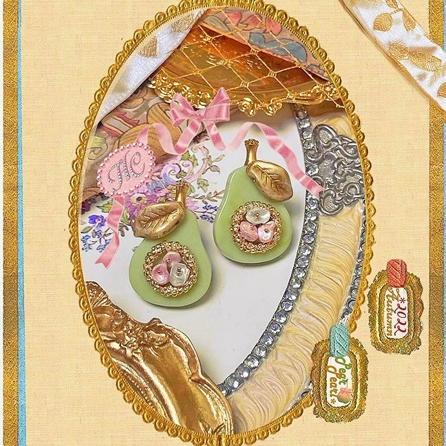 Golden Pear Earrings – Romantic Baroque Style Handmade Fruit Jewelry