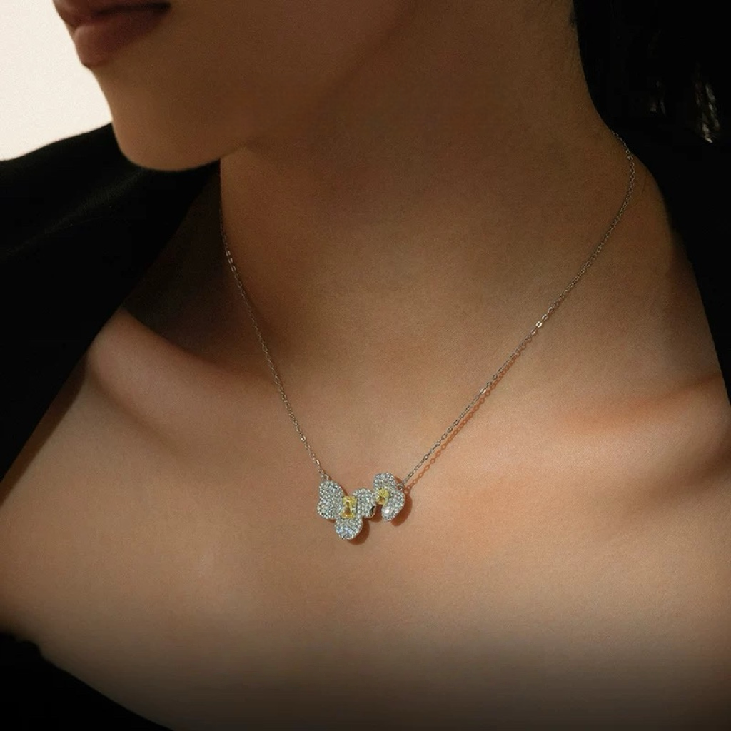 Orchid Petal Elegance 925 Silver Necklace & Earrings Set