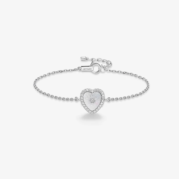 925 Silver Mother of Pearl Heart Necklace Bracelet Earings