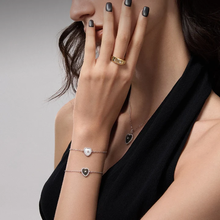 925 Silver Mother of Pearl Heart Necklace Bracelet Earings