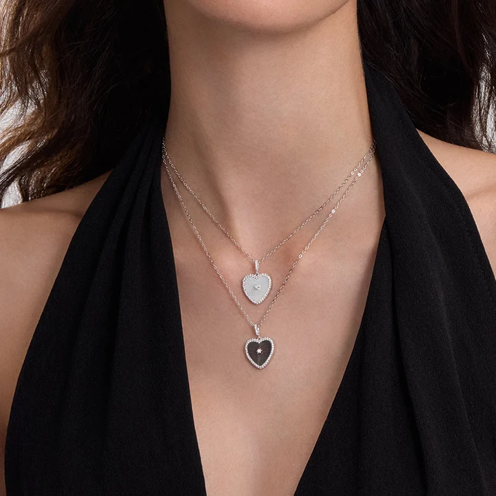 925 Silver Mother of Pearl Heart Necklace Bracelet Earings