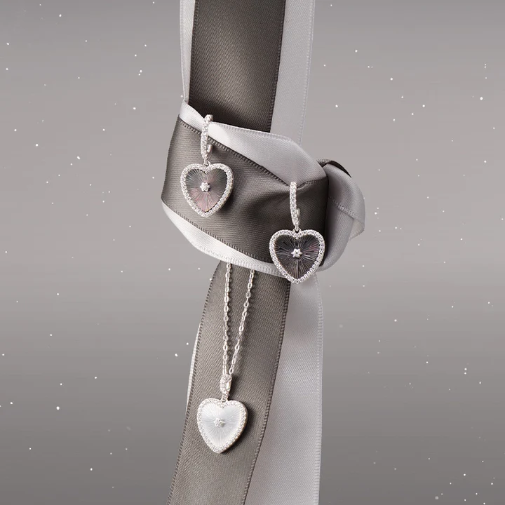 925 Silver Mother of Pearl Heart Necklace Bracelet Earings