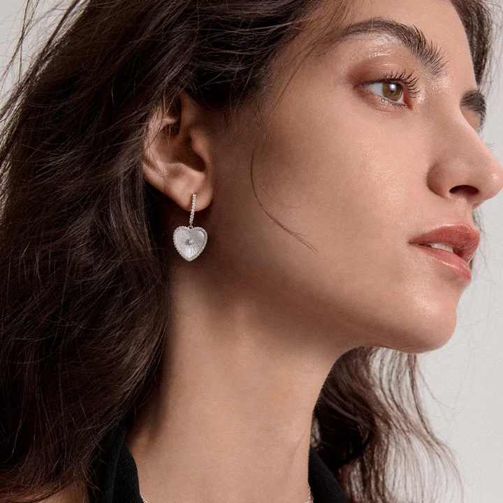 925 Silver Mother of Pearl Heart Necklace Bracelet Earings