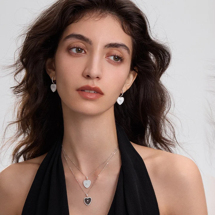 925 Silver Mother of Pearl Heart Necklace Bracelet Earings