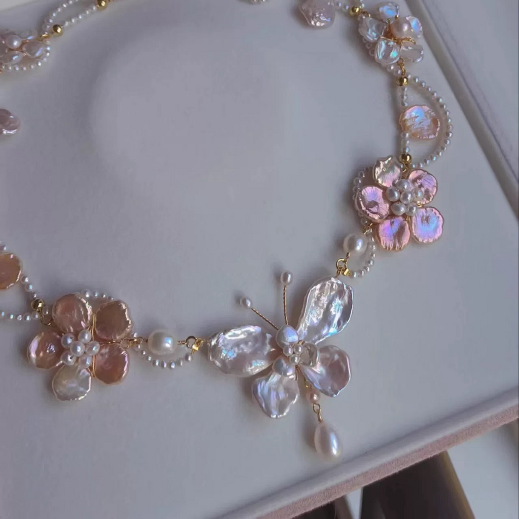 Handmade Floral Butterfly Baroque Pearl Necklace
