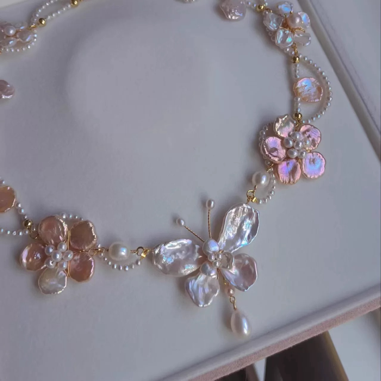 Handmade Floral Butterfly Baroque Pearl Necklace
