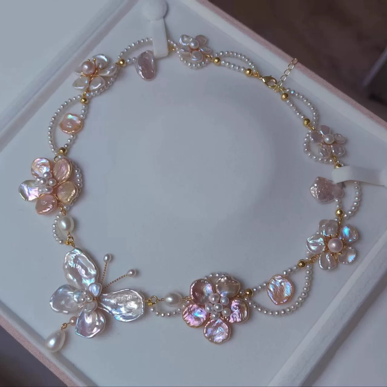 Handmade Floral Butterfly Baroque Pearl Necklace