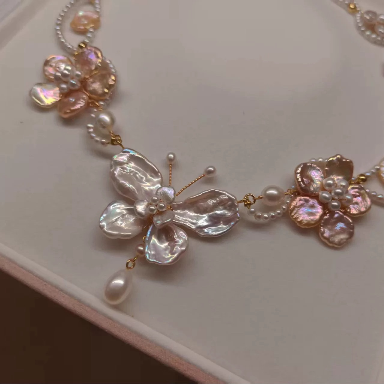 Handmade Floral Butterfly Baroque Pearl Necklace