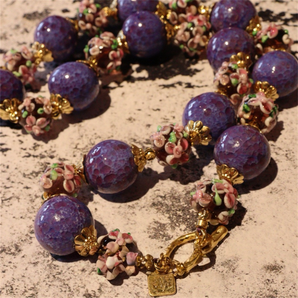 Hand-Painted Blossom Vintage Liuli Glass Necklace Bracelet
