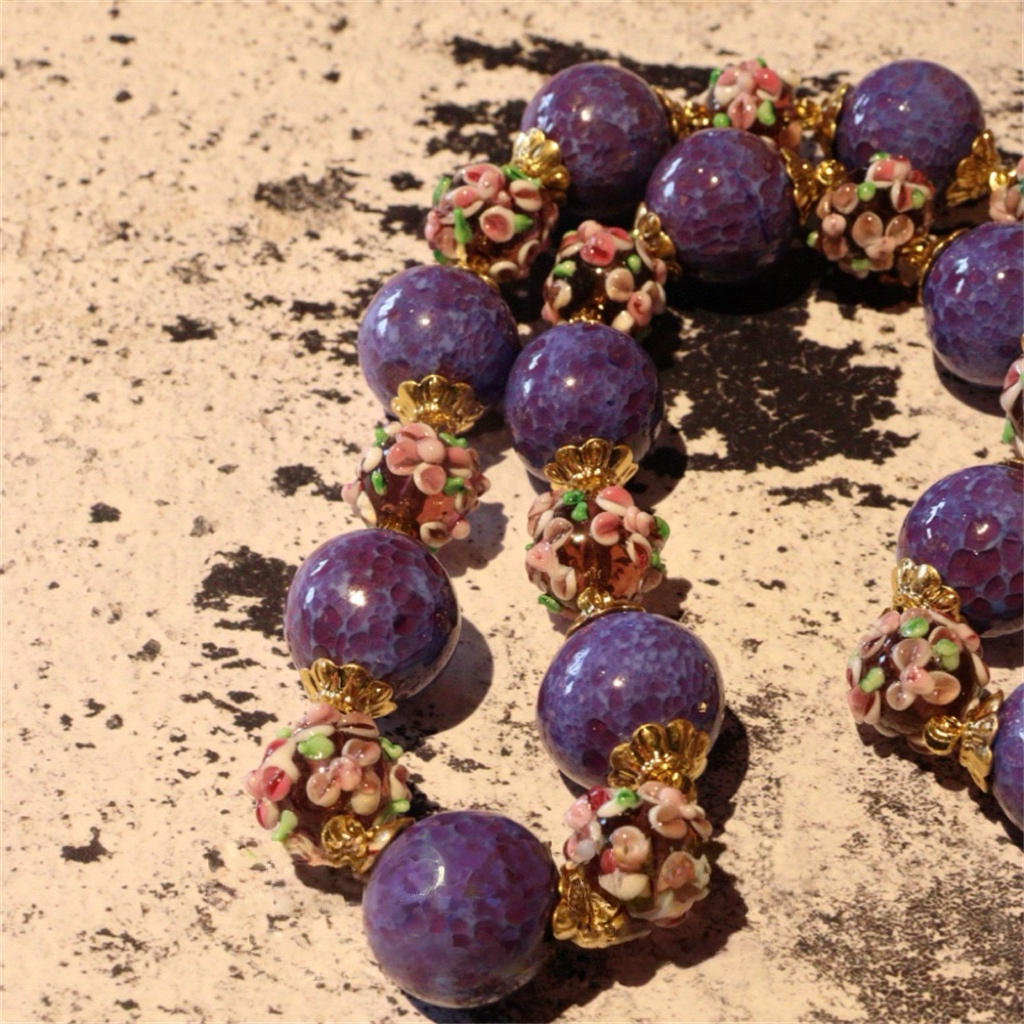 Hand-Painted Blossom Vintage Liuli Glass Necklace Bracelet
