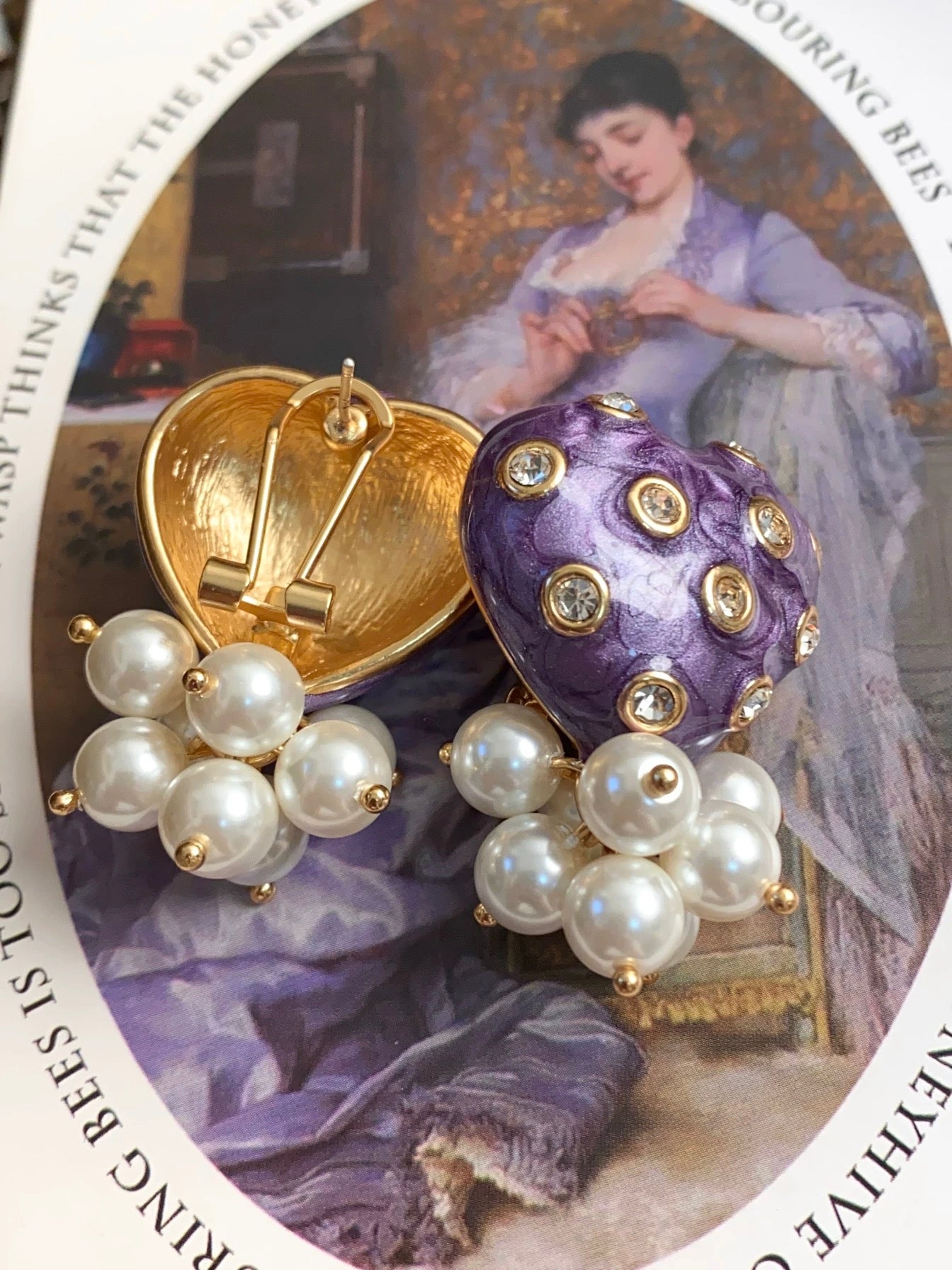Wisteria Manor Luxe Enamel Pearl Heart Earrings