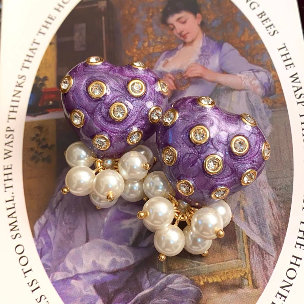 Wisteria Manor Luxe Enamel Pearl Heart Earrings