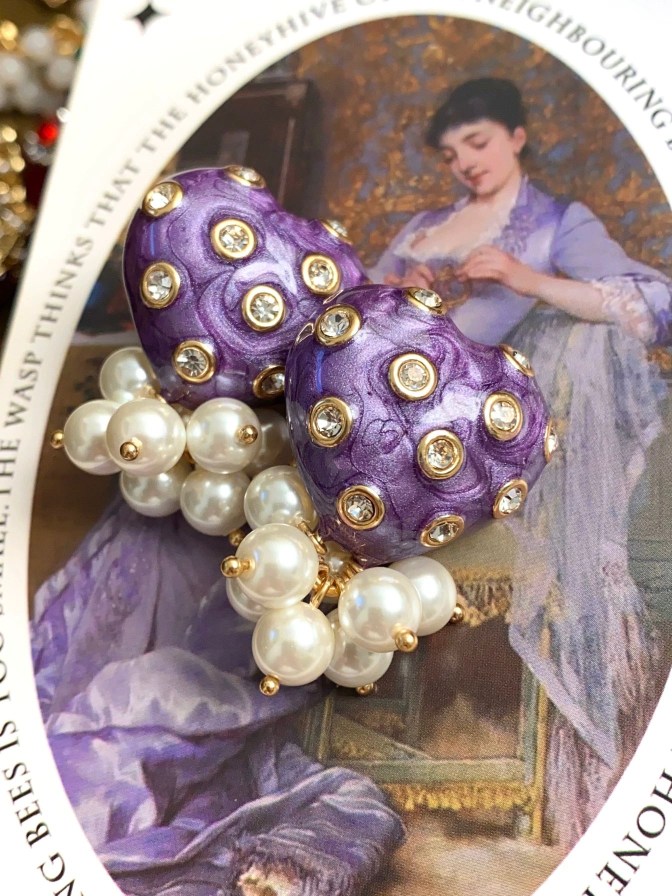 Wisteria Manor Luxe Enamel Pearl Heart Earrings