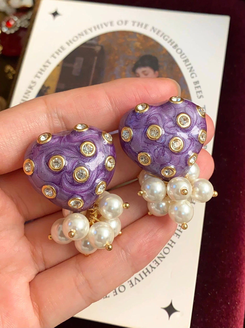 Wisteria Manor Luxe Enamel Pearl Heart Earrings