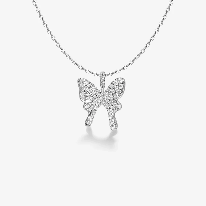925 Sterling Silver Shiny Butterfly Necklace Earring Set