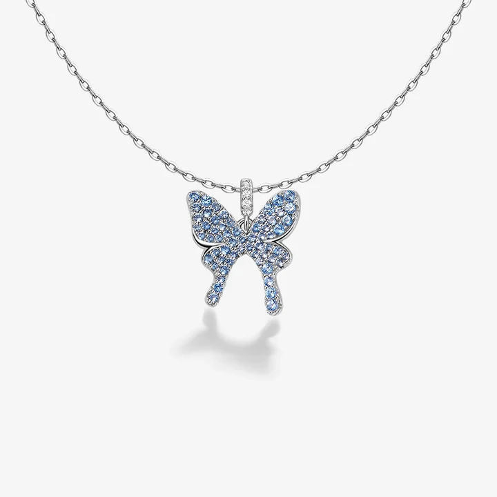 925 Sterling Silver Shiny Butterfly Necklace Earring Set