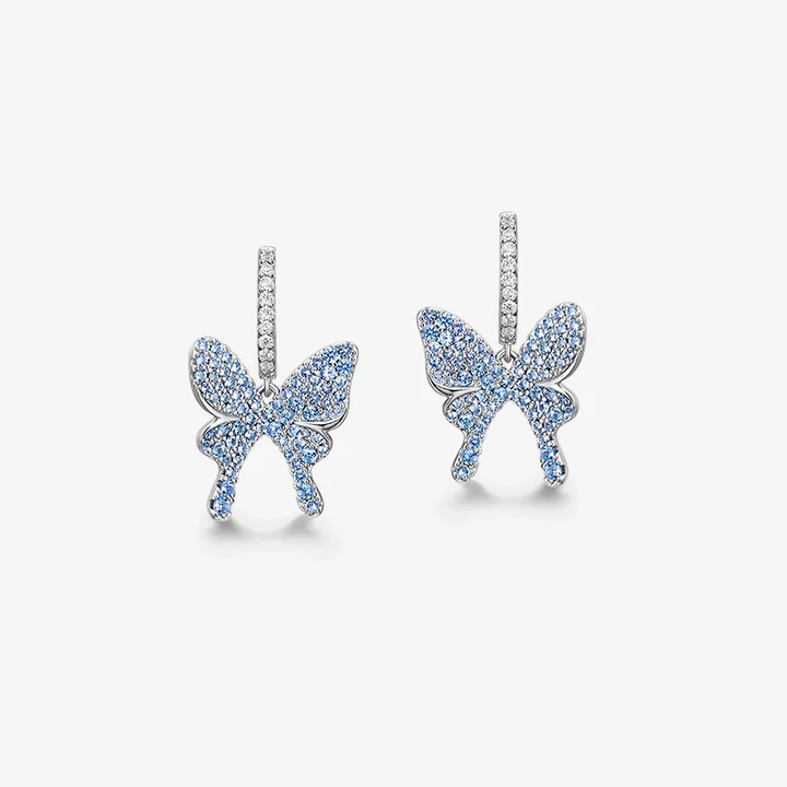 925 Sterling Silver Shiny Butterfly Necklace Earring Set