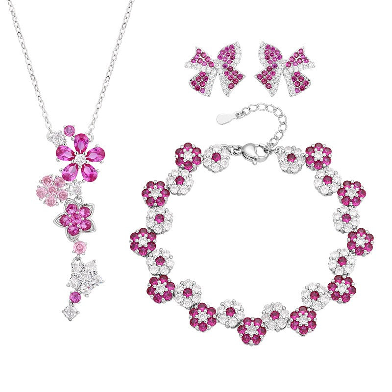 Ruby Corundum Flower Jewelry Set