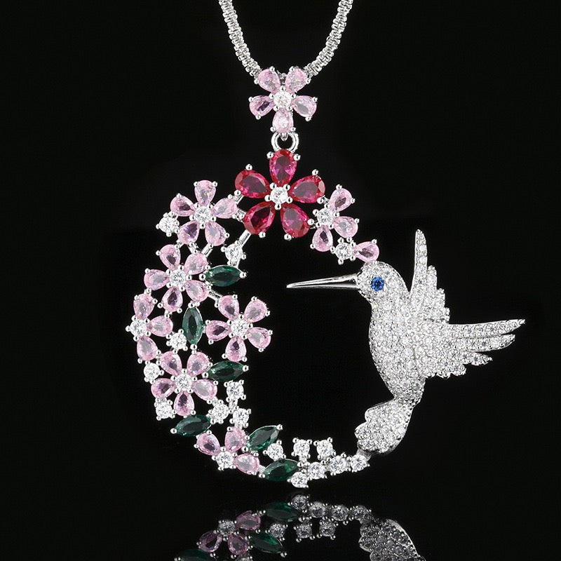 Spirit of Joy Hummingbird Set | Handcrafted Floral Wreath Necklace & Ring