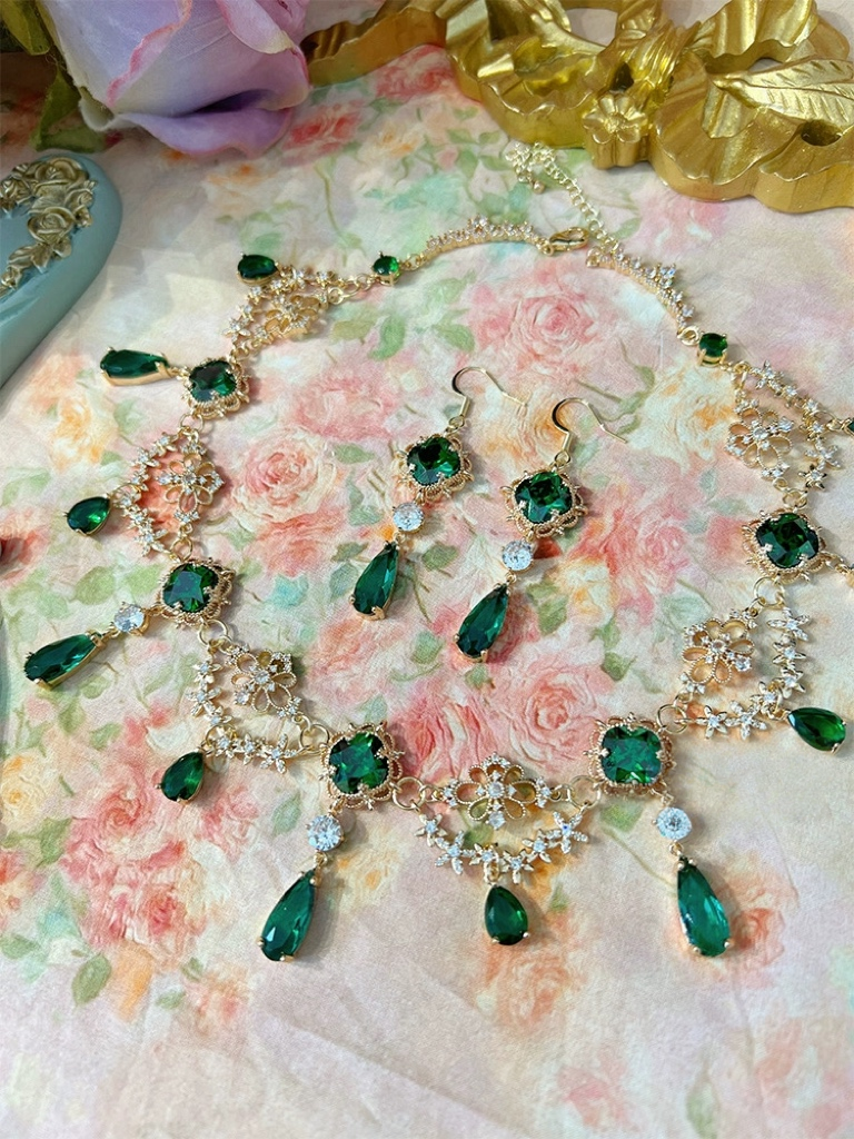 Handmade Baroque Filigree Gemstone Necklace and Earring Set