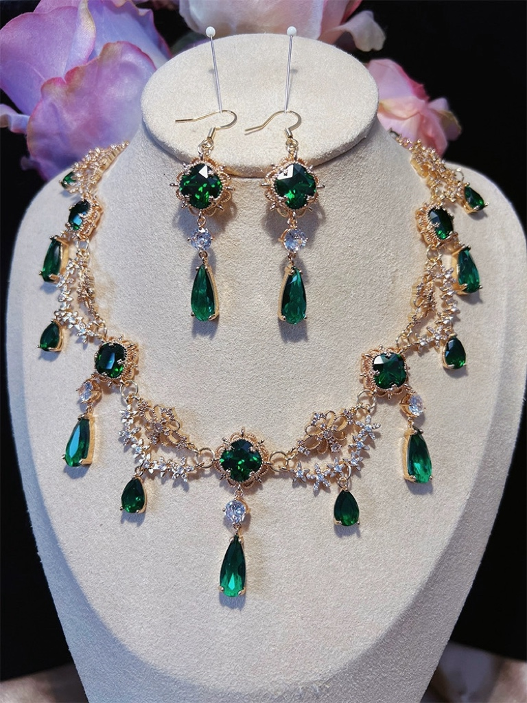Handmade Baroque Filigree Gemstone Necklace and Earring Set