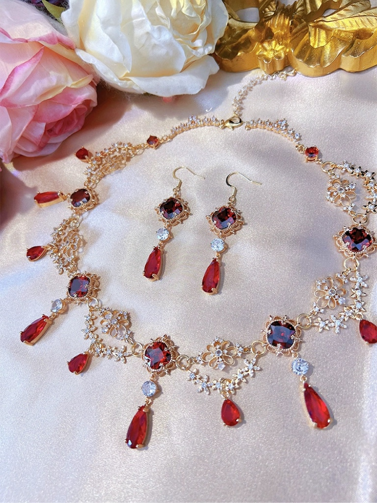 Handmade Baroque Filigree Gemstone Necklace and Earring Set