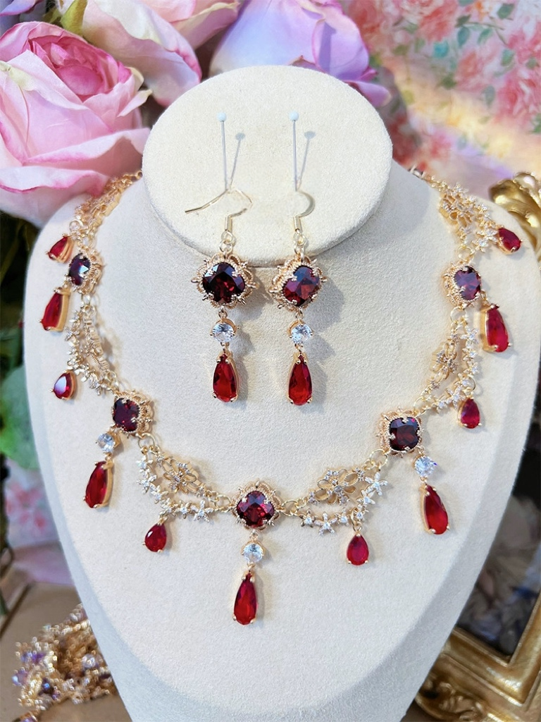 Handmade Baroque Filigree Gemstone Necklace and Earring Set