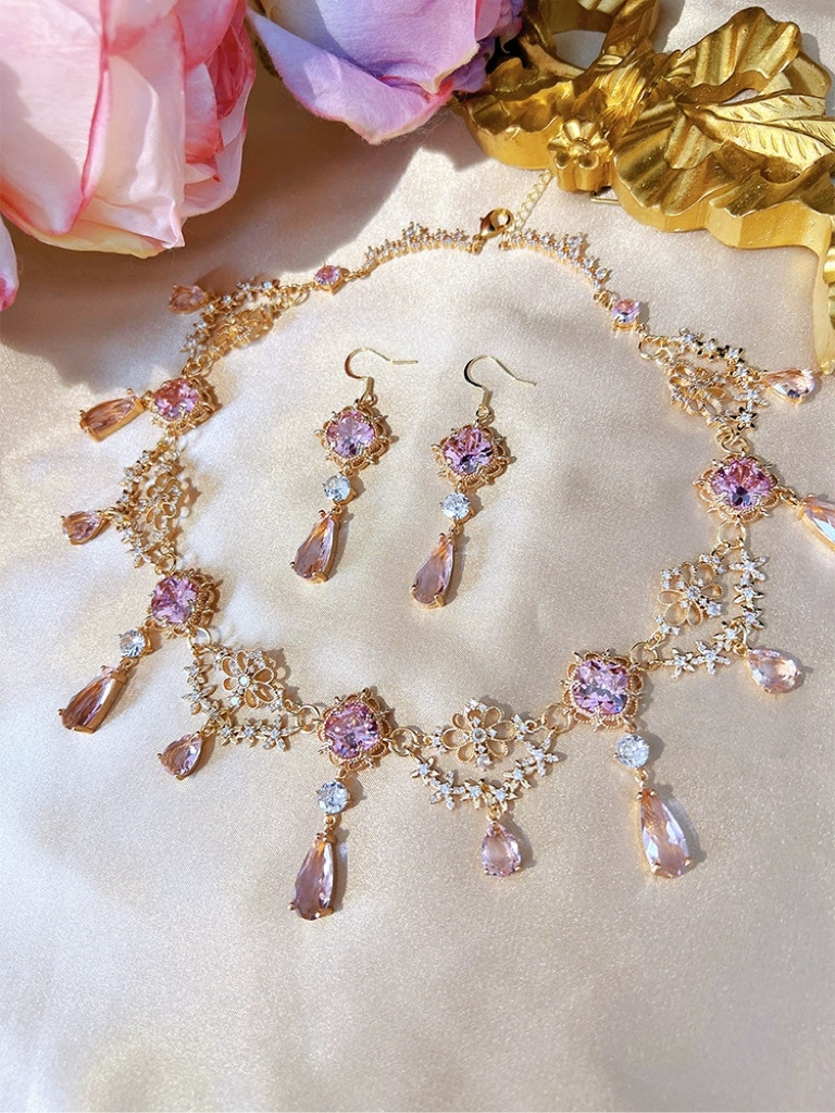 Handmade Baroque Filigree Gemstone Necklace and Earring Set