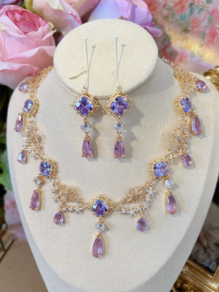 Handmade Baroque Filigree Gemstone Necklace and Earring Set
