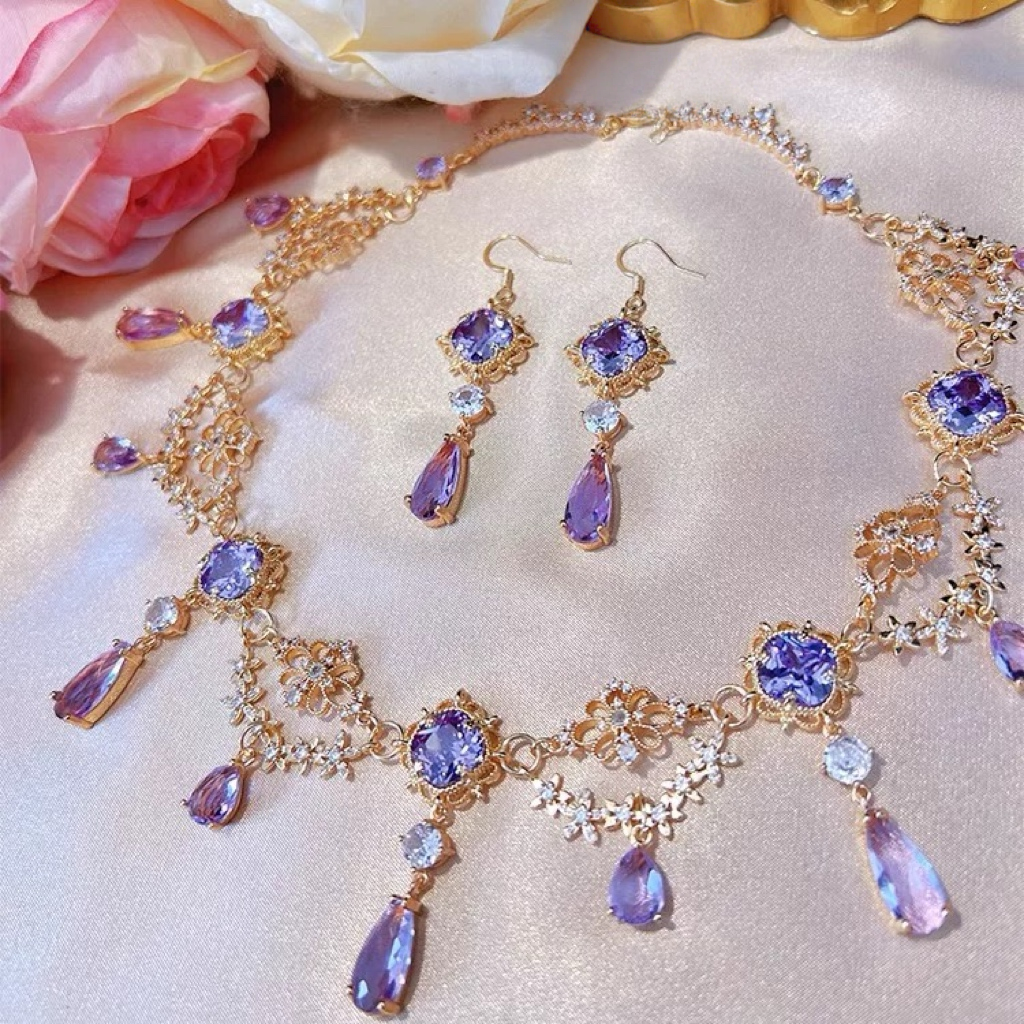 Handmade Baroque Filigree Gemstone Necklace and Earring Set