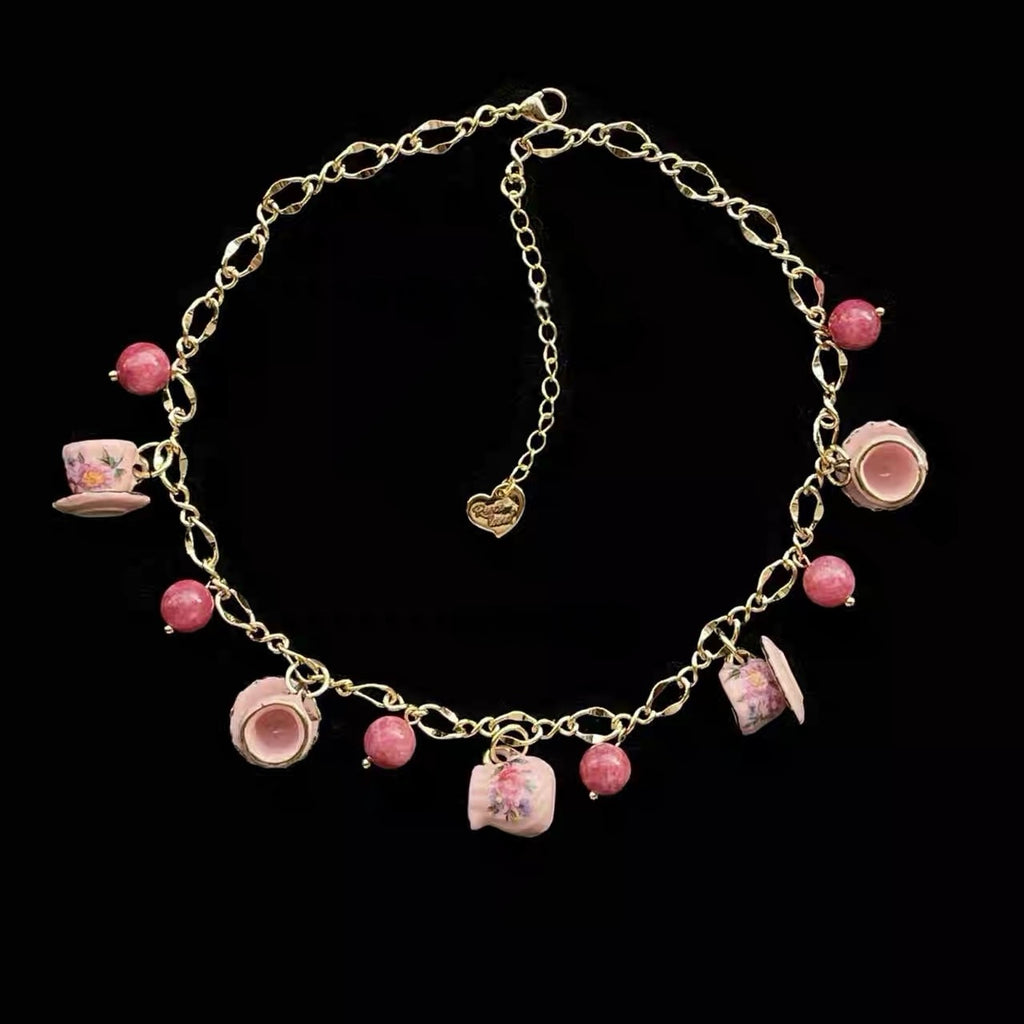 Handmade Sweet Tea Party Teacup Necklace & Bracelet Set